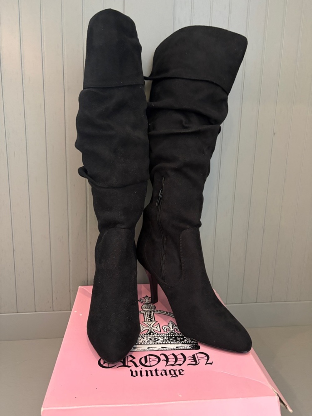 Crown Vintage Black Suede Over-the-Knee Slouch Boots
